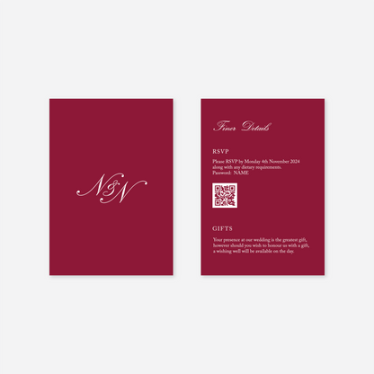 Heritage wedding details card wedding stationery in Cherry Red — Just Hitched